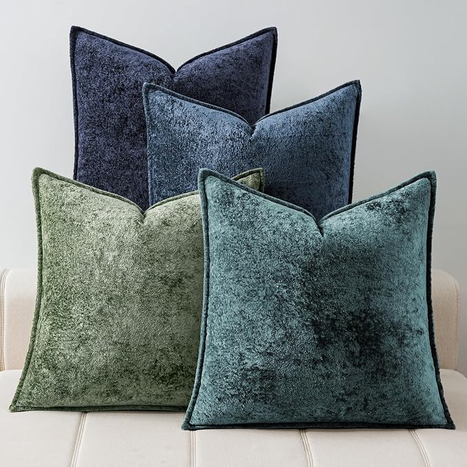 a moment Throw Pillow Covers 20X20 Inch 4 Packs,Soft Velvet Decorative Pillow Cases with 3D Ice Flower,Texture Modern Accent Cushion Covers for Sofa Couch Home Decor Peacock Noir