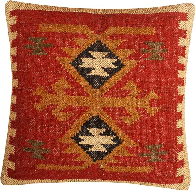 Set of 4 Wool Jute Vintage Kilim Cushion Covers,Home Decor Pillowcases Handwoven Turkish Pillow Decorative Throw Pillow Covers (Multicolor-8)