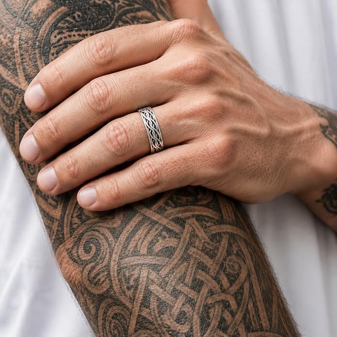 Endless Irish Celtic Knot Ring - 925 Sterling Silver - Eternity Love Viking Wedding Bands - Unisex Woven Braided Rope Thumb Rings - Norse Nordic Jewelry for Men Women