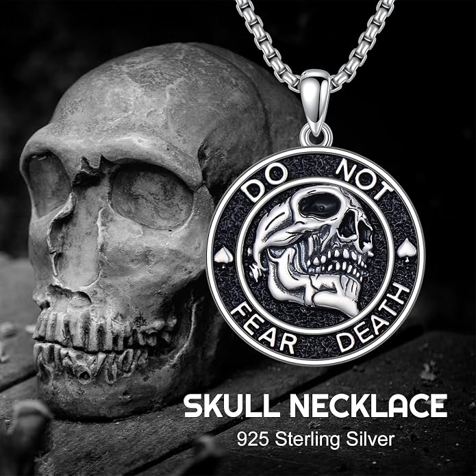 Skull/Skeleton Memento Mori Necklace 925 Sterling Silver Skull/Skeleton Pendant Hourglass Necklace Skull/Skeleton Jewelry for Men Women