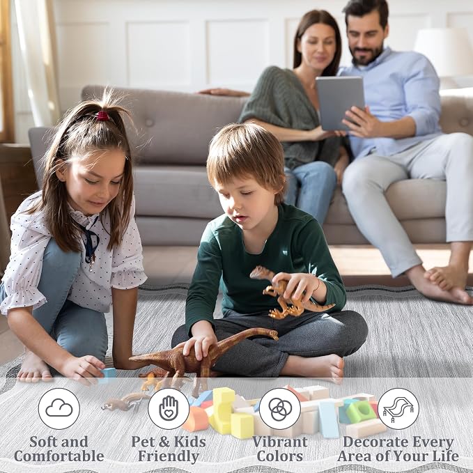 Garvee Scalloped 9x12 Area Rugs for Living Room Large Washable Rugs,Neutral Solid Rug Stain Resistant Non Slip Floor Mat Carpet Indoor Accent Rug for Bedroom Dining Room Playroom Home Decor,Grey | Girls Rug for Bedroom, Non-Slip Soft Carpet for Bedroom...