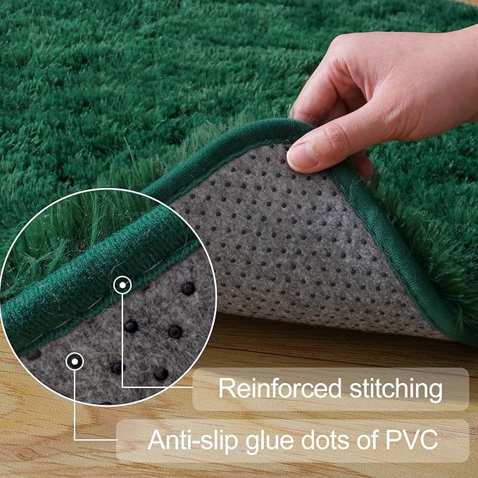 qulint Dark Green Area Rug for Living Room, 6x9 Fluffy Area Rug for Bedroom | Shag Shaggy Fluffy Large Rug, Soft Fuzzy Modern Carpet for Boys and Girls Dorm Classroom Christmas Home Decor