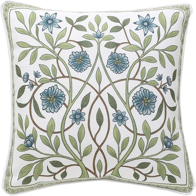 ISAENNE Designer Vintage Linen Throw Pillow Cover,18"x18"-Mosella A | French Elegant Square Decor Pillow Cover,Concealed Zipper Design,Floral Pattern,Sofa,Bedroom,Living Room,Lounge Chairs