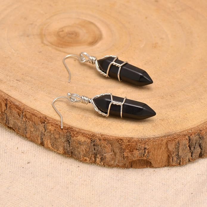 Polished Stone Wire Wrapped Point Crystal Earrings for Women Reiki Energy Healing