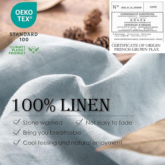 Simple&Opulence 100% Washed Linen Duvet Cover Set 5pcs(1 Duvet Cover& 2 Shams& 2 Pillowcases) Basic Style Natural French Flax Soft Breathable Farmhouse Bedding (Queen, Dusty Blue)