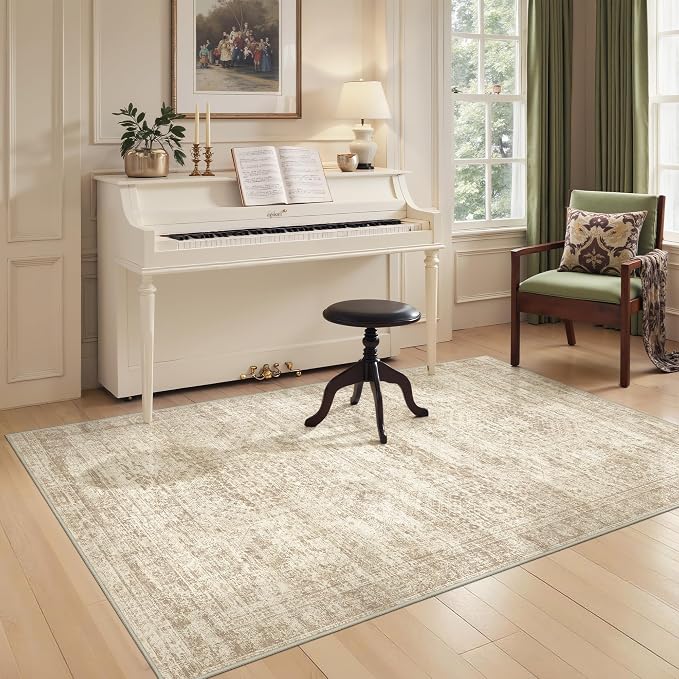 3x5 Rug for Entryway,Washable Area Rug,Beige | Small Rug for Kitchen,Hallway,Bedroom,Living Room,Dining Room,Thin,Soft, Neutral Rug,Stain Resistant Indoor Carpet,Non Slip