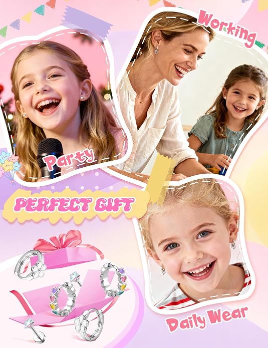 LOLIAS Hypoallergenic Earrings for Girls Flat Back-Stainless Surgical Steel Earrings for Sensitive Ears Women Cute Hoops Flatback Studs Screw Back Toddler Kids Teen Girls Earrings Jewelry