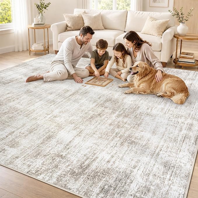 5x7 Area Rugs for Living Room Washable Rugs Neutral Abstract Large Rug Soft Modern Carpet Non-Slip Stain Resistant Low Pile Rug for Bedroom Dining Room Nursery Home Office Under Table Area Rug Brown
