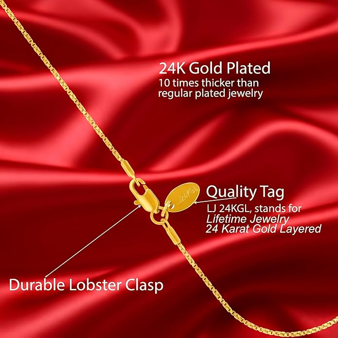 LIFETIME JEWELRY 24K Gold Anklets for Women – Twisted Box Chain Ankle Bracelet 10X Thicker Real Gold Plated – Made in USA with Lifetime Replacement