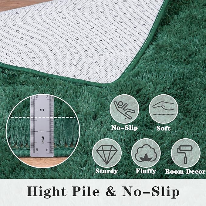 Green Rug for Bedroom Living Room, 5x7 Soft Shaggy Dark Green Area Rugs | Large Plush Fluffy Upgrade Non-Slip Forest Hunter Green Rug for Classroom Nursery Kids Room Home Decor, Indoor Floor Carpet