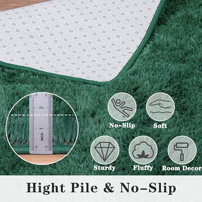 Dssimo Super Soft Area Rugs for Living Room, 4x6 Feet Modern Shag Dark Green Rug, Fluffy Plush Non-Slip Green Carpet for Girls Boys Teens, Kids Home Decor for Bedroom Dorm Nursery Classroom, Carpets