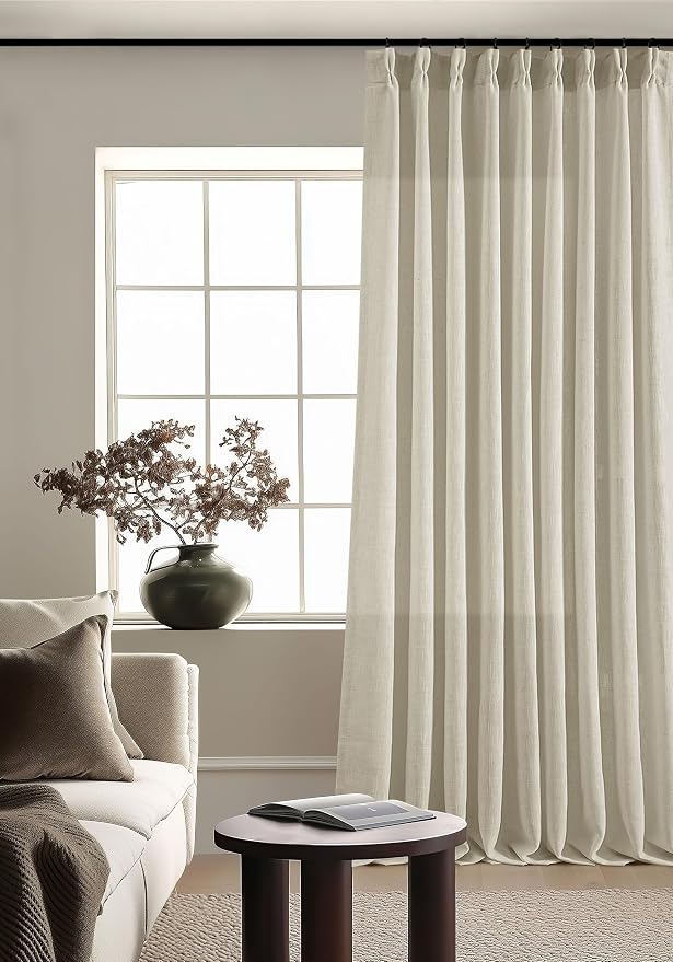 TWODRAPES 60 Inch Width 120 Inches Long Linen Pinch Pleat Curtains 1 Panel | Light Filtering Semi Sheer Privacy, Room Divider, Pinch Pleat Curtains for Sliding Door Dining Bedroom Large Window, W60xL120