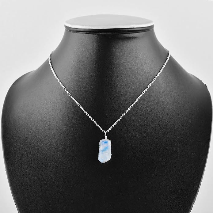 Raw Gemstone Dainty Pendant Necklace for Women, Trendy Healing Chakra Crystal, Birthstone Handmade 925 Sterling Silver Adjustable 18 inch Chain Jewelry, Birthday Gifts
