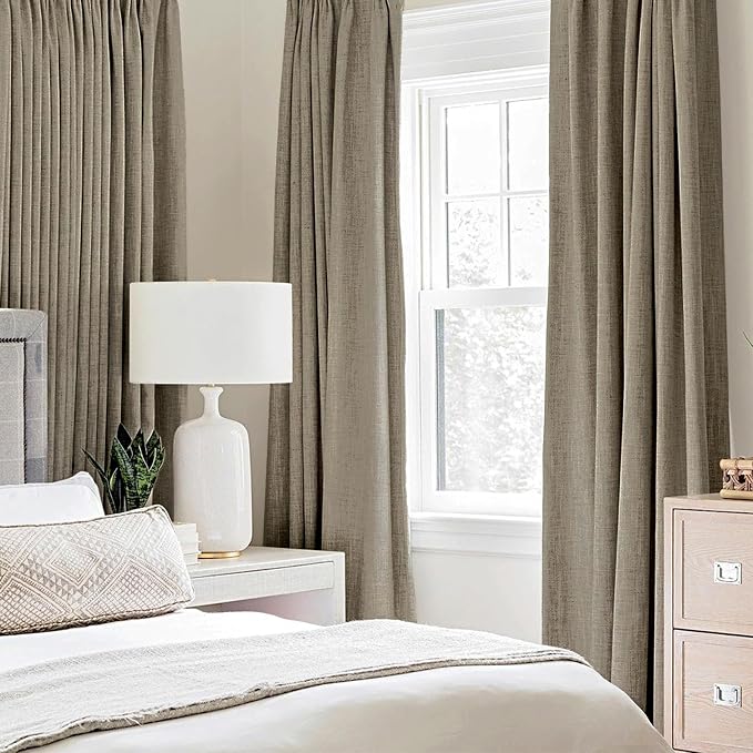 MIULEE 100% Blackout Linen Textured Curtains for Bedroom Solid Thermal Insulated Faux Linen Grommet Room Darkening Curtains & Drapes Luxury Decor for Living Room 52 x 108 Inch (2 Panels)