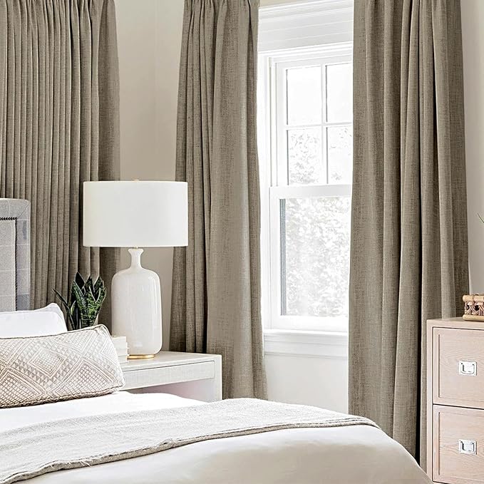 MIULEE 100% Blackout Linen Textured Curtains for Bedroom Solid Thermal Insulated Faux Linen Grommet Room Darkening Curtains & Drapes Luxury Decor for Living Room 52 x 96 Inch (2 Panels)