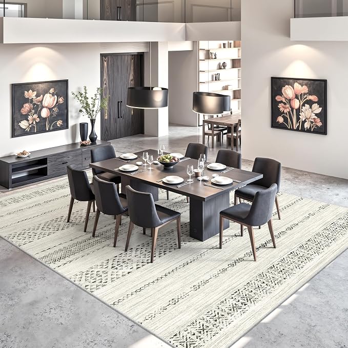Miukiki 8x10 Area Rug for Living Room Moroccan Washable Rugs Non Slip Indoor Floor Carpet Foldable Large Soft Area Rug for Dining Room Bedroom with Low Pile(Grey,8'x10')