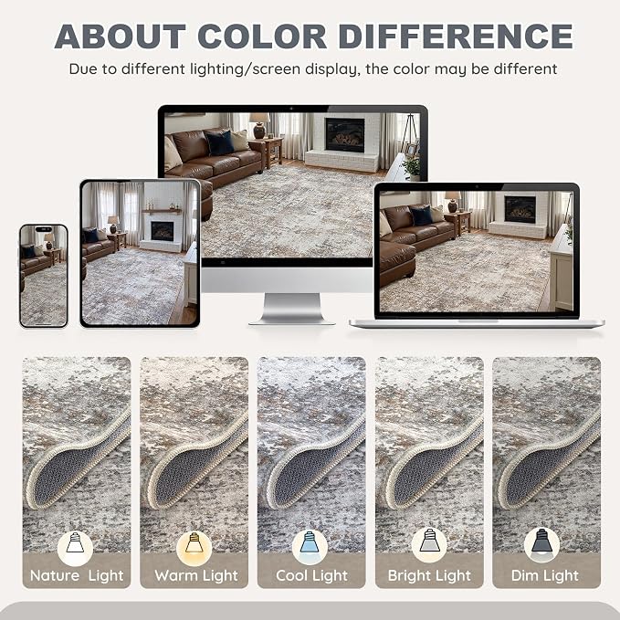 DMOYEST Area Rug Living Room Rugs - 7x9 Abstract Large Soft Indoor Washable Rug Neutral Modern Low Pile Carpet for Bedroom Dining Room Farmhouse Home Office - Brown/Grey/Black