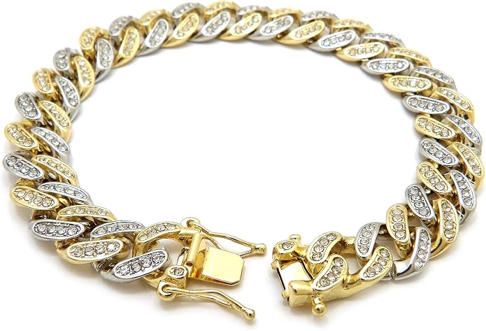 Fashion 21 Women's Stone Filled 10mm, 12mm Various Length Box Lock Cuban Chain Anklet