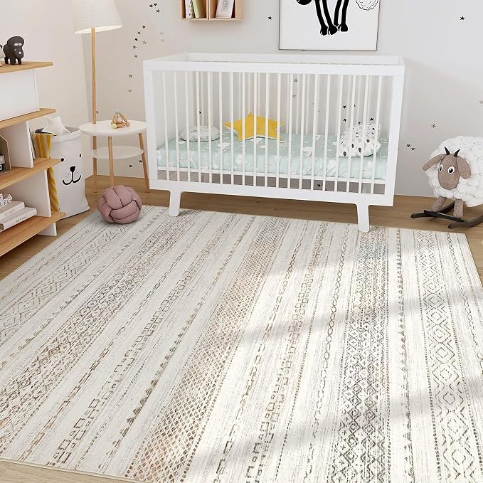 Nakagishi 10x12 Area Rug Living Room: Washable Boho Large Neutral Modern Soft Stain Resistant Farmhouse Indoor Floor Rug Non Slip Accent Carpet for Bedroom Nursery Kids Playroom Office- Colorful