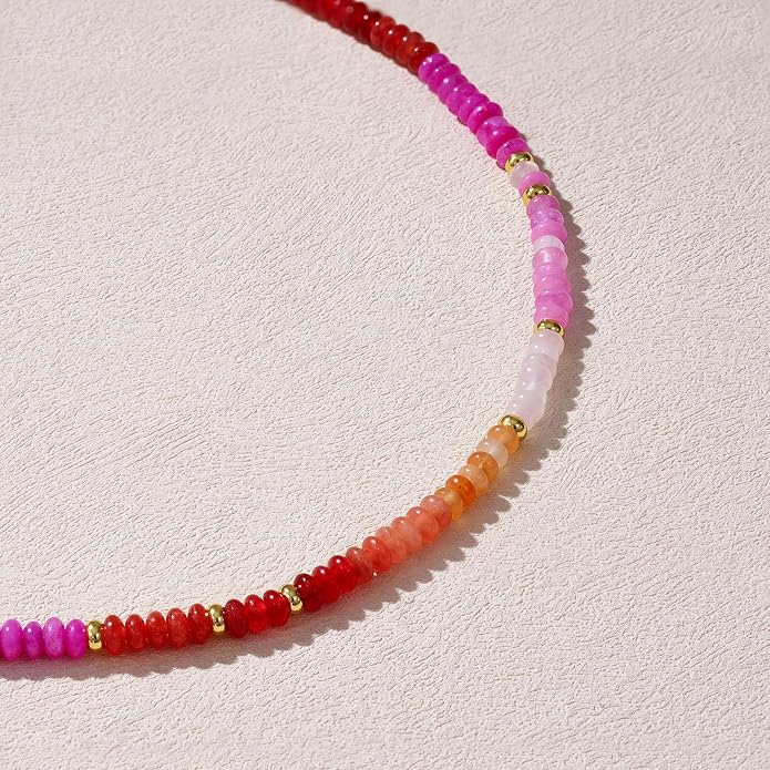 KELORIS PATH Beaded Necklace for Women, Colorful Gemstone Boho Bead Choker for Beach, Trendy Summer Natural Stone Jewelry Gifts