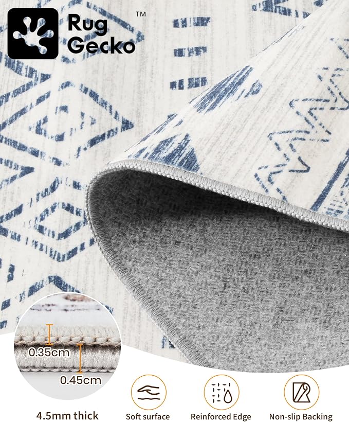 Miukiki 5x7 Area Rug for Living Room Moroccan Washable Rugs Non Slip Indoor Floor Carpet Foldable Large Soft Area Rug for Dining Room Bedroom with Low Pile(Blue,5'x7')