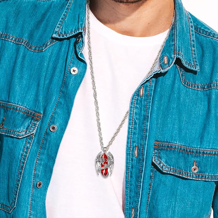 INFUSEU Unique Dragon Necklaces with Healing Crystal Stone for Men Women, Personalized Spiritual Gifts, 24 Inch Chain
