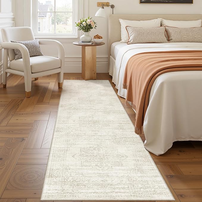 2x8 Runner Rug Non Slip,Washable Hallway Runner Rug,Beige | Neutral Rugs for Kitchen,Entryway,Bedroom,Bathroom,Nursery Room,Thin,Soft Runner Rug,Stain Resistant Indoor Carpet
