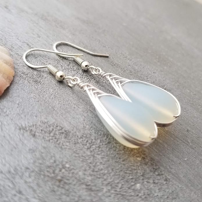 Handmade Sea Glass Earrings, Hawaiian Jewelry, Wire Braided Earrings Teardrop Earrings, Beach Jewelry Sea Glass Jewelry For Women Birthday Gift