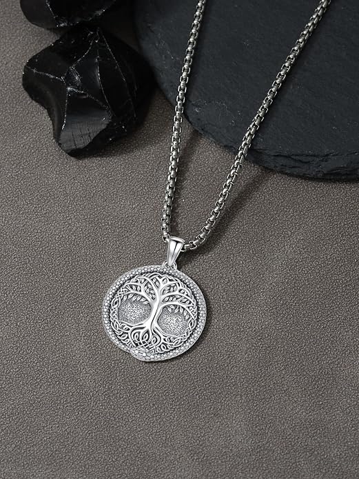 Viking Necklace for Men 925 Sterling Silver Viking Wolf/Thors Hammer/Vegvisir/Tree of Life/Compass Pendant Norse Necklace Amulet Talisman Christmas Gifts for Him Her