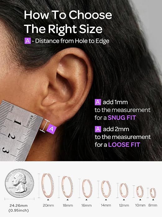ChicSilver 925 Sterling Silver Huggie Earrings for Women 14K Gold Plated Silver Hoop Earrings for Women Hypoallergenic Small Cubic Zirconia Huggie Earring (6/8/10/12/14/16/18/20mm)