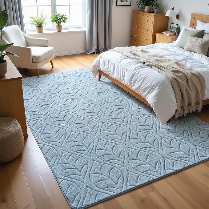 Macgace Ultra Soft Area Rug for Living Room, 5x7 Blue Geometric Shag Rugs | Washable Non-Slip Backing Medium Pile Modren Fuzzy Carpet for Kids Room, Girls Bedroom, Classroom, Dorm