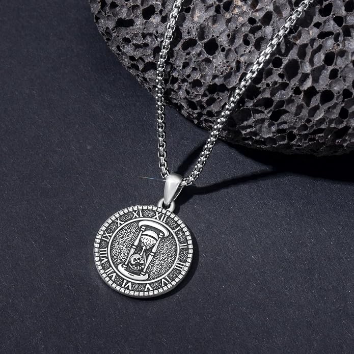 Skull/Skeleton Memento Mori Necklace 925 Sterling Silver Skull/Skeleton Pendant Hourglass Necklace Skull/Skeleton Jewelry for Men Women