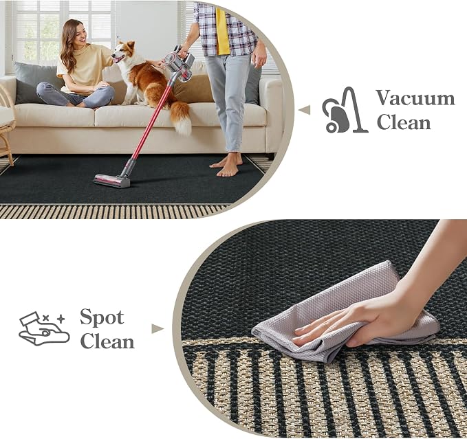 Moynesa Washable Black Striped Border Easy Jute Runner Rugs 2.5x8, Entryway Rug Runners for Kitchen, Farmhouse Indoor Outdoor Non Slip Carpet for Hallways Bathroom Bedroom Laundry