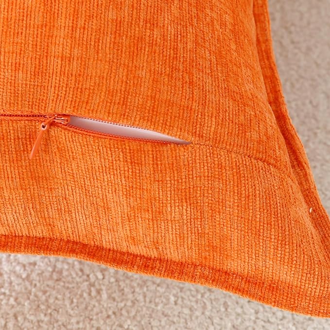 Stellhome Set of 4 Soft Textured Decorative Throw Pillow Covers Accent Solid Chenille Cushion Cover Cozy Farmhouse Pillow Case for Couch Sofa Bedroom Living Room (20x20 inch, Orange/Aqua Gery)