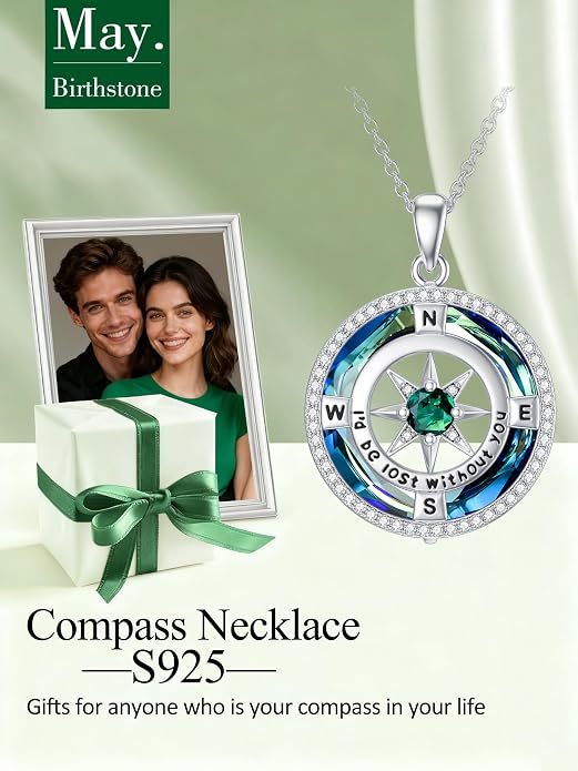 TOUPOP Necklace Gifts for Wife Compass Jewelry Women Anniversary Girlfriend Birthday Gift for Her Valentines I'd be Lost without You Sterling Silver Birthstone Necklaces