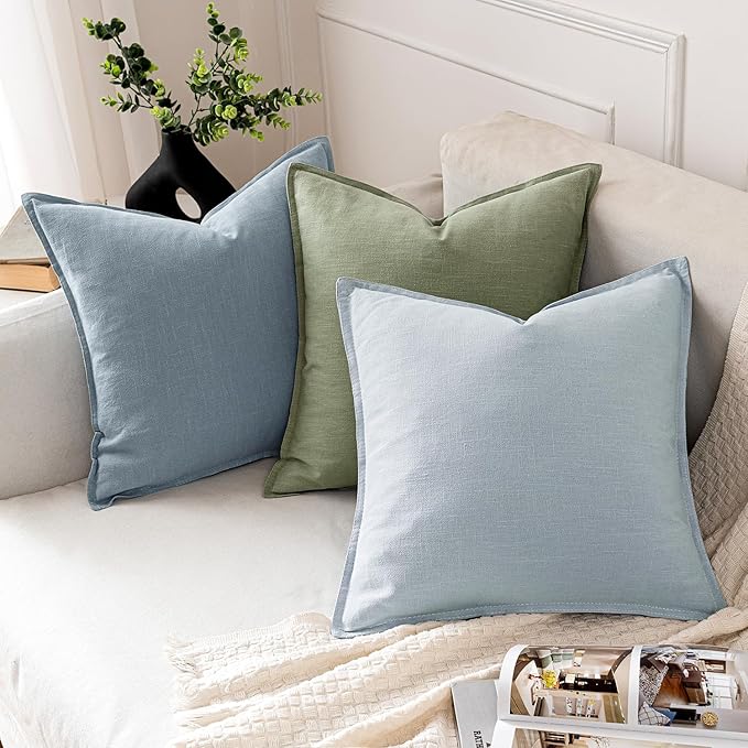 MIULEE Decorative Linen Euro Sham Pillow Covers 24x24 Sage Green | Boho Farmhouse Neutral Couch Throw Pillows for Bed, Pack of 2 Accent Modern Pillowcases, Sofa Livingroom Home Decor