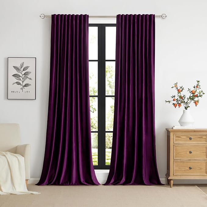 PRIMROSE Purple Velvet Curtains 84 inch Long for Living Room,Set of 2 Panels Blackout Rod Pocket Back Tab Window Treatment Room Darkening Heavy Decorative Curtains Drapes for Bedroom