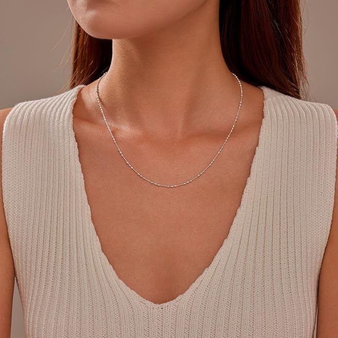 Beaded Necklaces for Women S925 Sterling Silver Colorful Bead Necklace Rainbow Simple Chain Choker Hypoallergenic Necklace Bohemian Beaded Necklaces Unique Birthday Wedding Graduation Jewelry Gifts for Women