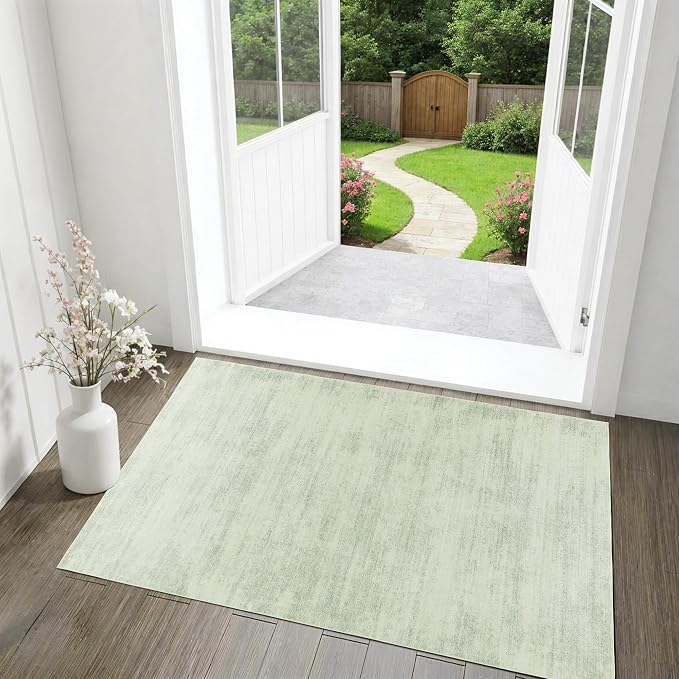 Sage Green Bathroom Rug for Kitchen Non Slip Washable Boho Small Rugs 2x3 | Light Green Ombre, Abstract Modern Neutral, for Bedroom Entryway Kitchen, with Soft Low Pile, Foldable Rubber Backing, 2 x 3
