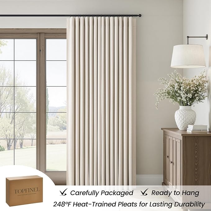 Topfinel Oatmeal Blackout Linen Textured 96 Inch Length 2 Panels Set, Rustic Thermal Insulated Sound Blocking Blackout Rod Pocket & Back Tab Panels for Serene Bedroom or Farmhouse Decor 52" W*96" L