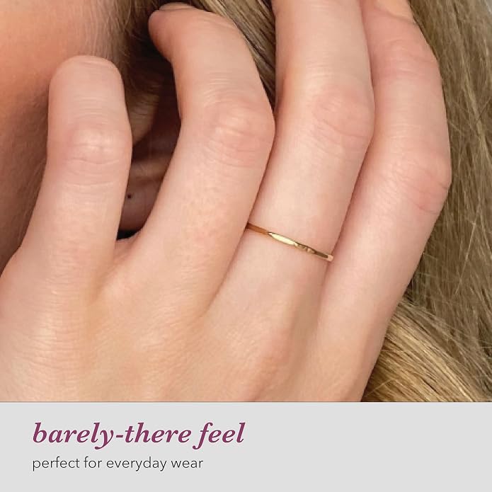 Hammered Stacking Ring for Women, Dainty 1.2mm Minimalist Band, Sterling Silver, 14k Gold Filled or Rose Gold Filled, Thin Stackable Ring, Everyday Jewelry Gift