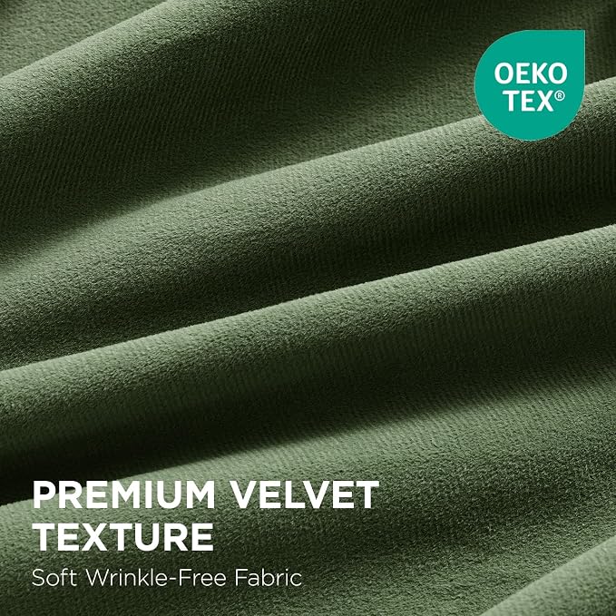 Joydeco 100% Blackout Velvet Curtains Olive Green 96 Inch Back Tab | Luxury Thermal Insulated Velvet Curtains for Bedroom Living Room, Soundproof Blackout Window Drapes