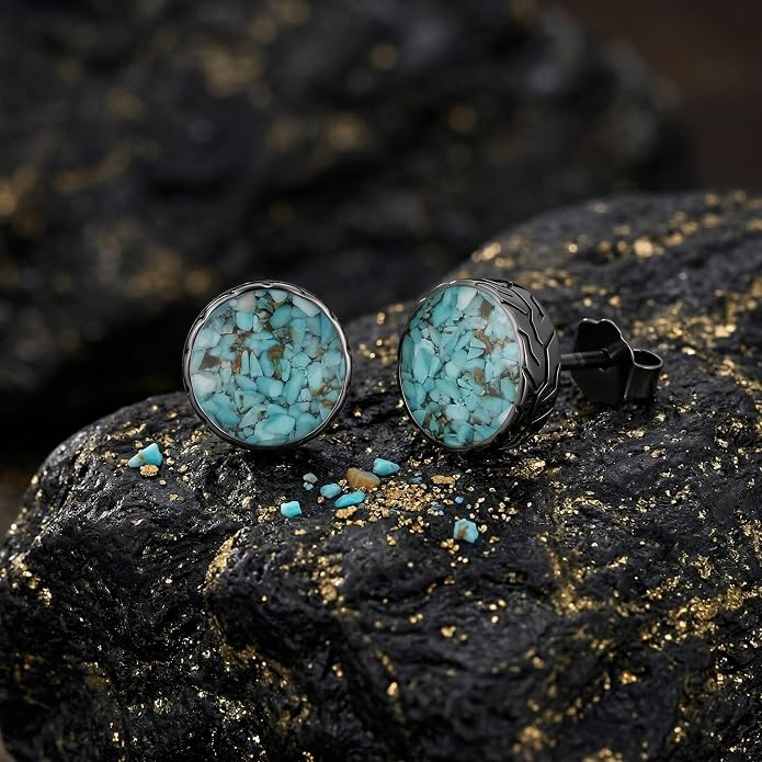 Black Stud Earrings Abalone Shell/Black Onyx/Malachite/Turquoise Round Earrings Jewelry Mothers Day Birthday Gifts for Men Women