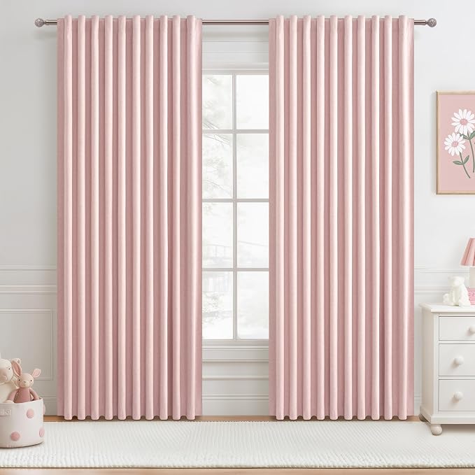 Cute Baby Pink Blackout Curtains 70 Inches Extra Wide Pleated for Grils Bedroom 2 Panels Set, 96 Inch Long Curtain for Sliding Glass Doors Thermal Large Window Heavy Duty Drapes (W70xL96x 2 Panels)