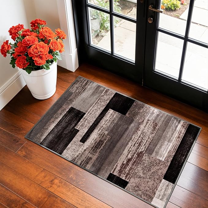 LIANLAM 2x3 Washable Entryway Rug,Non-Slip Indoor Door Mat(2x3,Chocolate) | Non-Slip Door Mat with Vintage Checkered Pattern, Stain & Water Resistant, Low Pile for Front Door,Hall,Kitchen,Bathroom