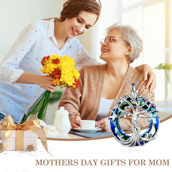 TOUPOP Tree of Life Necklace Gifts for Women 925 Sterling Silver Family Tree Pendant with Crystal Birthday Irish Jewelry Gifts for Women Her Wife Mom