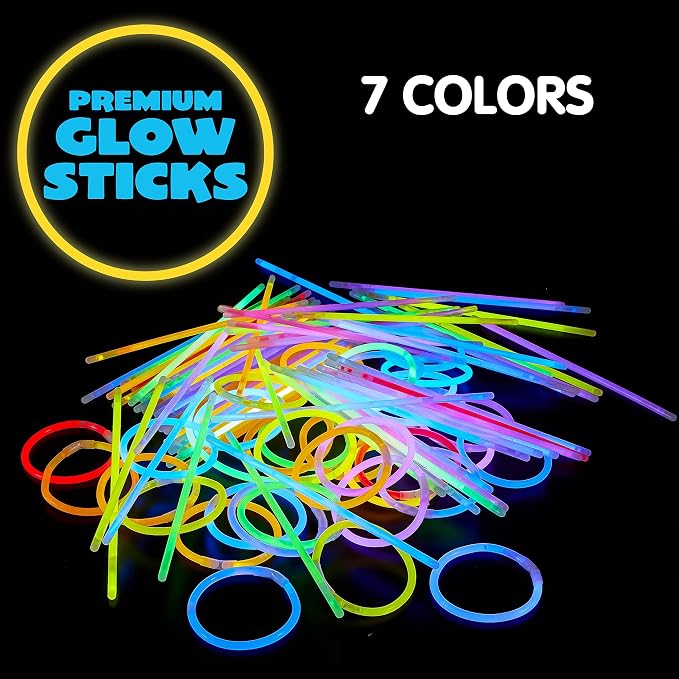 JOYIN 600 Pcs 8" Glow sticks Bulk Party Favors Pack, Neon Glow in the Dark Party Supplies, Light Up Necklaces and Bracelets with Connectors, Easter, Football, Birthday Decorations