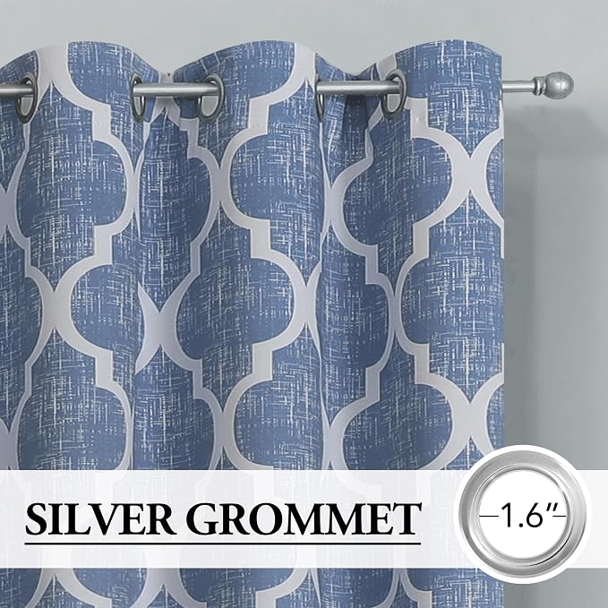Beauoop Moroccan 100% Blackout Curtains Bedroom Blue 50x96 2 Panels | Geometric Room Darkening Drapes for Living Room 96 Inch Long Thermal Insulated Soundproof Lattice Window Treatment Grommet
