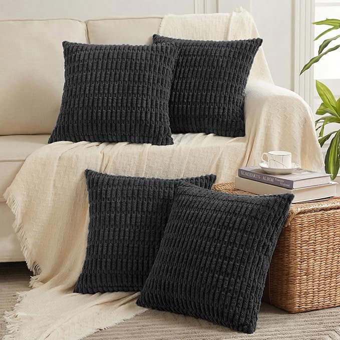 Fancy Homi 4 Packs Decorative Throw Pillow Covers for Living Room Couch Bed, Modern Farmhouse Boho Home Décor Accent Cushion Case, 22" x 22", Black