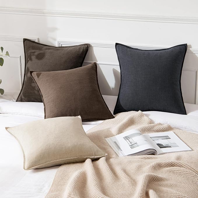 MIULEE Decorative Linen Pillow Covers 20x20 Inch Coffee | Boho Farmhouse Fall Autumn Couch Throw Pillows for Bed, Pack of 2 Accent Modern Pillowcases, Sofa Livingroom Home Decor